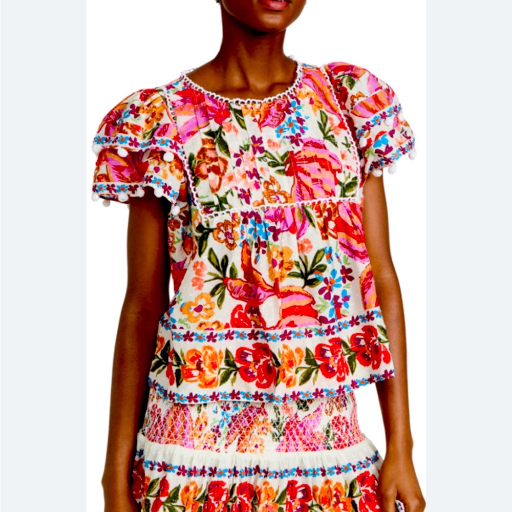 Farm Rio Spring Bananas Pintuck Blouse
